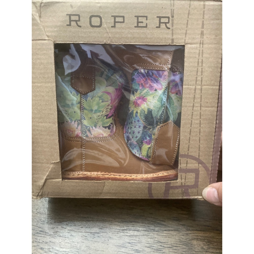 Roper Infants Cowbabies Prickly Tan Leather Cowboy Boots 09-016-7912-1380 Size 4